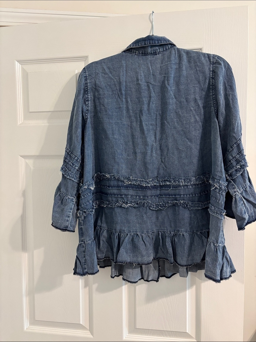 Denim Blue Ruffled Button-Front Women’s Top - Picture 5 of 6